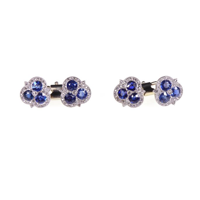 Pair of Belle epoque sapphire and diamond trefoil cluster cufflinks | MasterArt